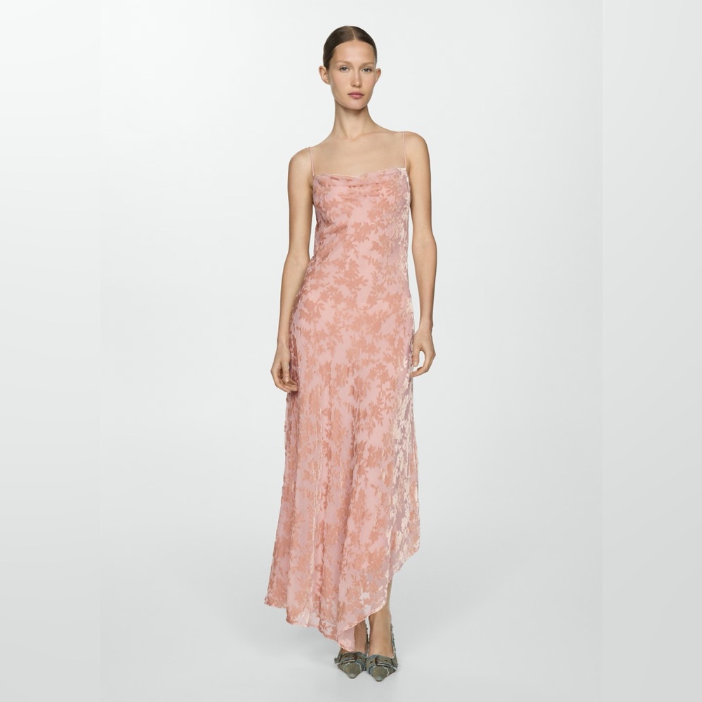 Pink Mango Asymmetrical Dress with Draped Neckline